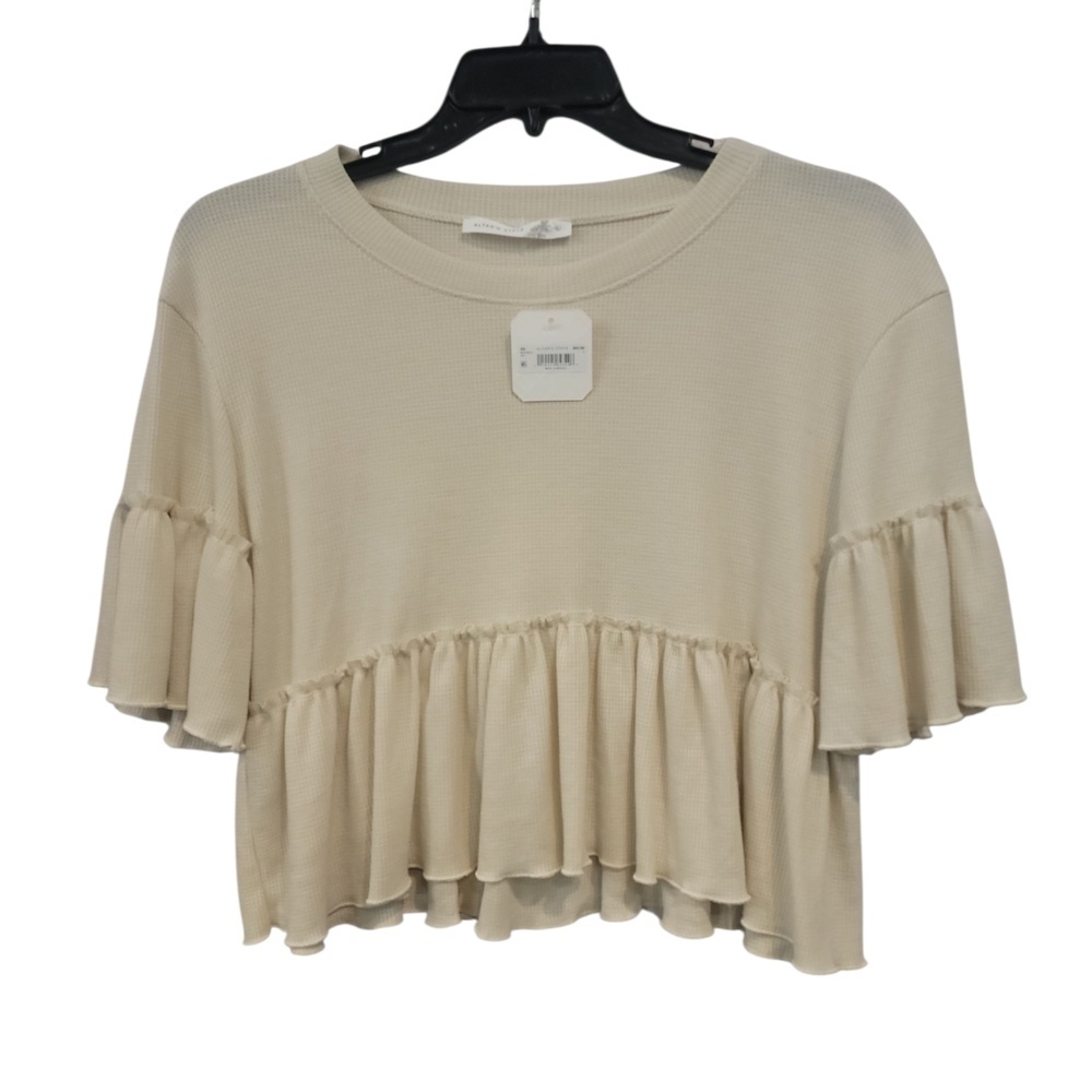 Altar'd State Cream Ruffle Sleeve Blouse